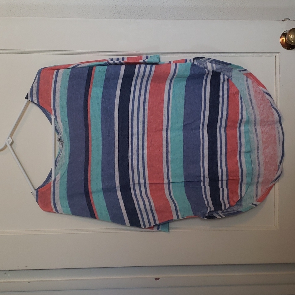 Pink, White, Cyan, and Navy blue stripe shirt